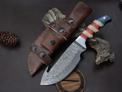 10" HANDMADE DAMASCUS STEEL TRACKER  WITH BONE WOOD HANDLE  W/SHEATH DTF-T 05 - Image 1 of 4