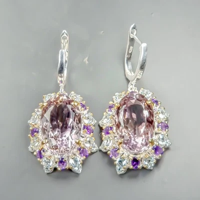 美术 45 克拉天然紫水晶耳环 925 纯银 /E128085 — 第 1/4 张图片