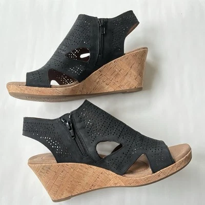 Sandalias de cuña Rockport Cobb Hill Janna para mujer 11 M cuero negro zapatos con cordones Foto 1 de 4