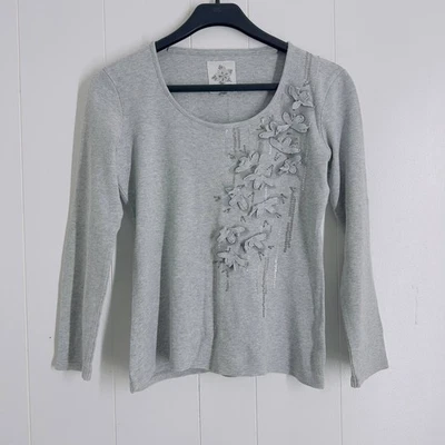 Rocha.John Rocha Women’s Embellished Long Sleeve Top Grey Cotton  Size UK 10 - Image 1 of 4