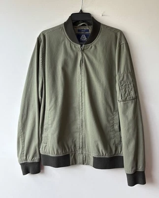 Jaqueta de voo bombardeiro verde exército masculina American Rag 3 bolsos zíper completo militar G - Imagem 1 de 4