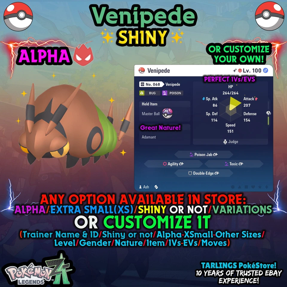 Pokemon Legends ZA 🐉 Venipede - SHINY/NON/ALPHAS/XS/BUNDLES ✨ OR CUSTOM ✨ - Image 1 of 1