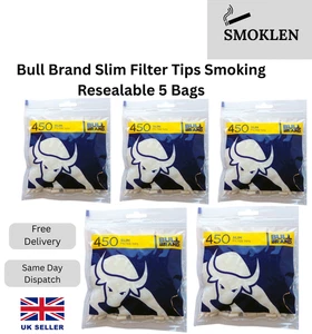 Puntas de filtro de cigarrillos delgadas marca Bull para fumar tabaco 5 bolsas resellables - Imagen 1 de 7