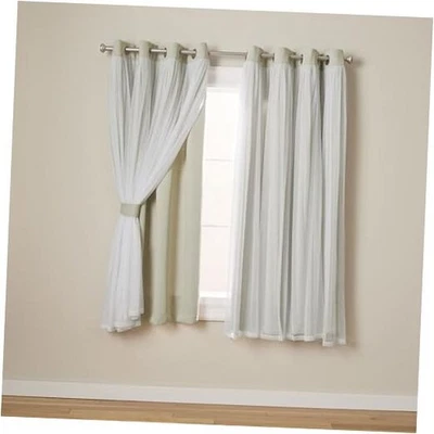  Talia Double Layer Indoor Curtains, Sheer and 52"W x 63"L (Pack of 2) Sand - Image 1 of 4