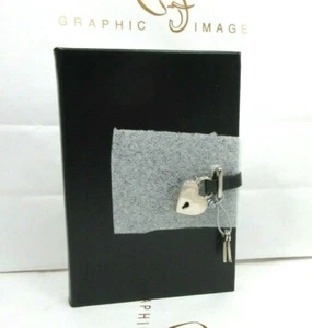 Diary with Heart Padlock 8" Leather Hardcover 224 Lined Pages Black Gift Box - Picture 1 of 4