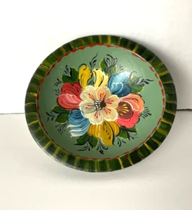 Vintage Hand Painted Decorative Wooden Bowel 6 Across Floral Pre Owned - Picture 1 of 4