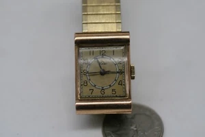 VINTAGE MANS WYLER 14 k rose gold RECTANGULAR WATCH 17J for repair - Picture 1 of 8