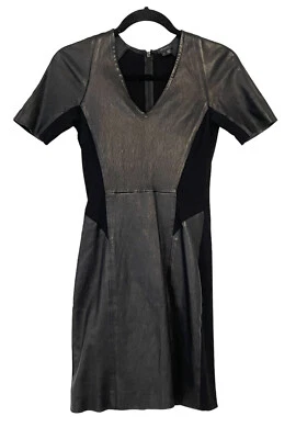 Vestido Theory Mujer Serto en Negro Talla 2 Mangas Cortas Cuero Viscosa Detalles Foto 1 de 4