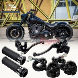 Motorcycle 1" Handlebar Hand Grips + Switches Controls + Clutch Brake Levers Kit - Picture 1 of 11