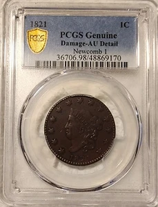 Rare 1821 Large Cent PCGS AU Details - Lovely Surfaces - Picture 1 of 4