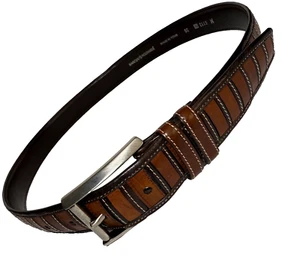 Johnston Murphy zweifarbiger brauner Ledergürtel 6113 Gr. 36 handgefertigte italienische Schnalle - Bild 1 von 13