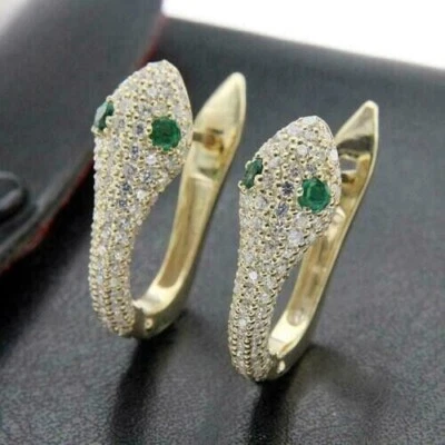 1.20CT Round Lab Created Diamond Snake Hoop Women Earring 14K Yellow Gold Plated - Image 1 of 4