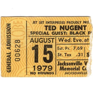 TED NUGENT SCORPIONS BLACKFOOT Konzert Ticket Stub JACKSONVILLE FL 15.08.79 selten - Bild 1 von 2