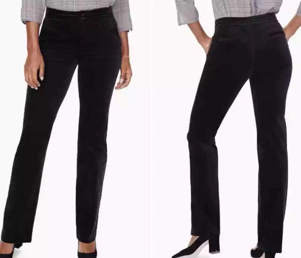 Pantalones elásticos de cintura alta NYDJ en negro talla 2 pantalones rectos oficina carrera cómodos Foto 1 de 4