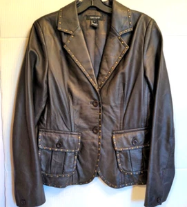 Karen Kane Black Leather Studded Trim Notched Collar Blazer Jacket SMALL - Picture 1 of 8