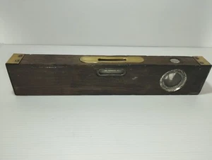 Antique Niveau à Bulle Bois Laiton Lire la Description - Afbeelding 1 van 6