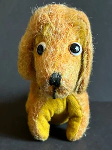 Vintage Stroh Stofftier Mohair sitzender Hund 5" groß handgenäht Sammlerstück Spielzeug - Bild 1 von 8
