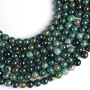 Natural Moss Agate Gemstone Round Smooth Beads String Ready For Jewelry 15.5" - Picture 1 of 6
