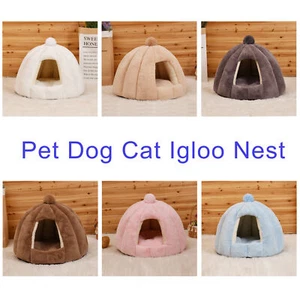 Pet Dog Cozy Cave Bed Sleeping Cushion Igloo Nest Puppy Warm Kennel Cat House - Picture 1 of 18