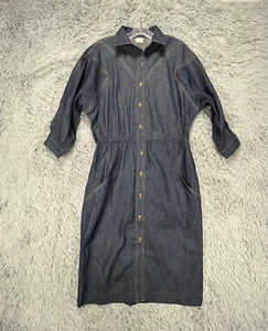Vintage Dark Wash Dress Women's 12 80's Retro Western Prairie Rockabilly - Picture 1 of 8
