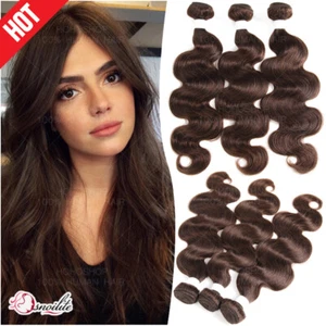 8A Brazilian Virgin Human Hair Extensions Weave Weft 1/3 Bundles Body Wave Brown - Picture 1 of 27