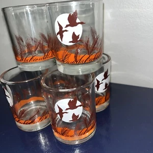 Flying Geese Brown~Orange White Graphics Shot Glass Wildlife Hunting~VGT SET~6 - Picture 1 of 8