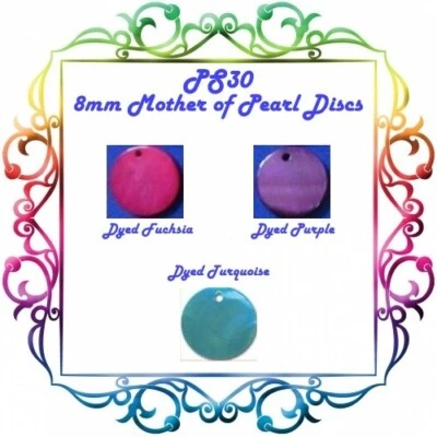 Mother of Pearl Discs, 8mm Round, Flat, 3 Dyed Colors, Loose - Image 1 of 4