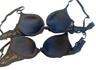 Gap Body Bra 34B Black Padded Underwire Thin Strap Lace Low-Cut & Bonus Bra! 2pk - Image 1 of 4