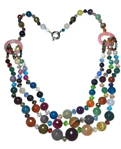 Fruit Salad Gemstone Crystal Multistrand Bead Necklace - Picture 1 of 7