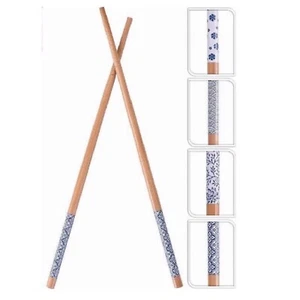 Blau und Weiß Japanisches Design Bambus Essstäbchen 4 Paar Neu - Bild 1 von 2