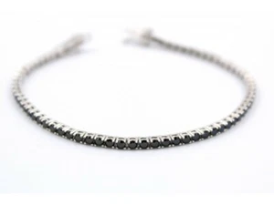 Bracciale Tennis Uomo Zirconi Neri Argento Idea Regalo Gioielli Elegante Nuovo - Imagen 1 de 3