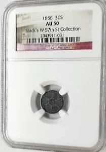 CHOICE 1856 3 CENT SILVER TRIMES 3CS NGC AU-50, High Grade Beauty !!! - Picture 1 of 4