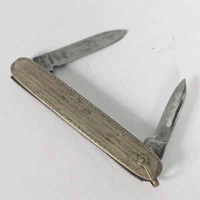 Navaja de bolsillo de colección con mango de latón de 3" con fianza plegable - 2 hojas Foto 1 de 4