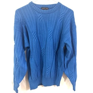 Vtg Demetre Ski Sweater Mens Small Pure Wool Blue Cable Knit Roffe, Smiley NWT - Picture 1 of 9