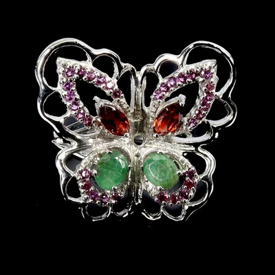 925 Sterling Silver Ring Marquise Mozambique Garnet Emerald Gemstone Size 7 - Image 1 of 4