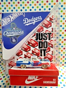 HOT WHEELS 2025 CUSTOM NIKE SHOE BOX 83 CHEVROLET SILVERADO LA DODGERS wg NEW - Picture 1 of 11