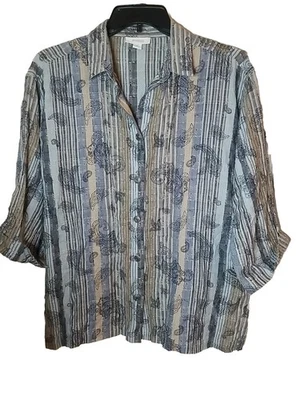 Camisa Blusa Dressbarn Algodón Abotonada Rayas Cachemira Bordada Mujer Plus 3X Foto 1 de 4