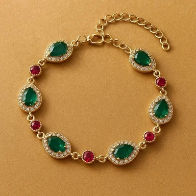 Vintage-Armband mit Smaragden und Rubinen – modischer Damenschmuck - Bild 1 von 4