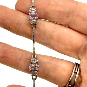 Vintage Armband zartes 925 Sterling Silber lila und blaues Glas Größe 6,5 Zoll - Bild 1 von 8