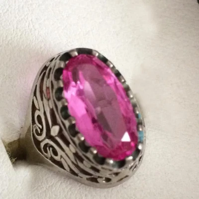 Anello vintage in argento 875 URSS con pietra di corindone rosa, misura 19... - Immagine 1 di 4