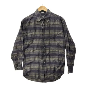 Salvatore Ferragamo Button Up Shirt Mens M Plum Gray Plaid Linen Blend Luxury - Picture 1 of 6