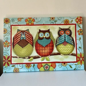 "Impresión en lienzo de colección de 3 BÚHOS SABIOS ver escuchar hablar no mal arte de pared retro boho 16x24""" - Imagen 1 de 20