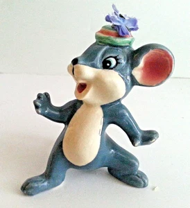 MCM Wide Eye Maus Keramik Figur Mid Century Hut & Blume blau rosa 4" - Bild 1 von 9