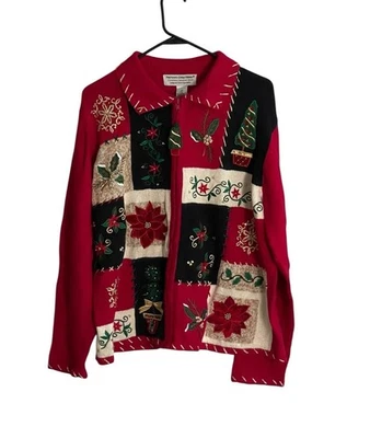 VTG Women's Heirloom Collectibles Christmas 2004 Ugly Sweater Red Patchwork Med - Image 1 of 4