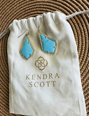 Kendra Scott Alex 14k Gold Blue Veined Turquoise Pierced Earrings & Jewelry Bag - Image 1 of 4