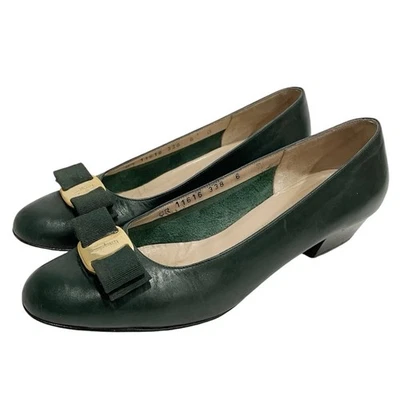 Zapatos de salón Twee Salvatore Ferragamo de cuero con lazo Vara talla 6 verde italiano retro Foto 1 de 4