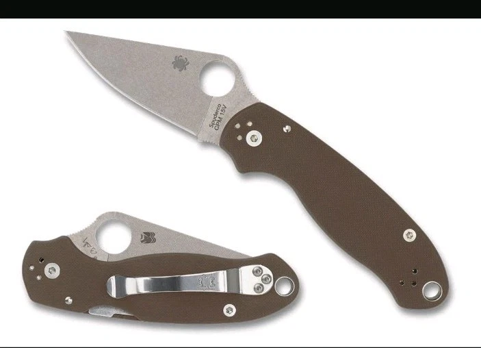 Spyderco Para 3 Sprint Run Brown 2.93 Inch Plain Satin Clip Point SPC223GPBN15V