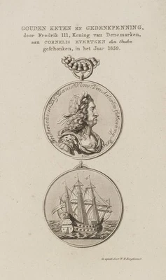 W. HOOGKAMER (*1790), Medaillons mit Porträt und Schiff, Aquatinta Romantik - Bild 1 von 4