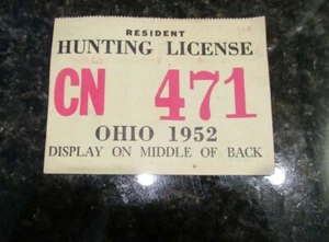 Licencia de caza residente de Ohio 1952 no CN471 - Imagen 1 de 2