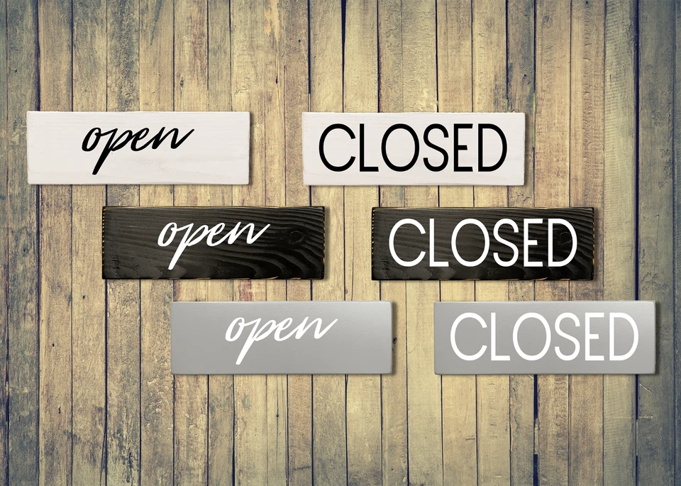 Letrero de madera abierto cerrado hecho a mano minimalista negro, gris, blanco decoración de arte para el hogar  Foto 1 de 1